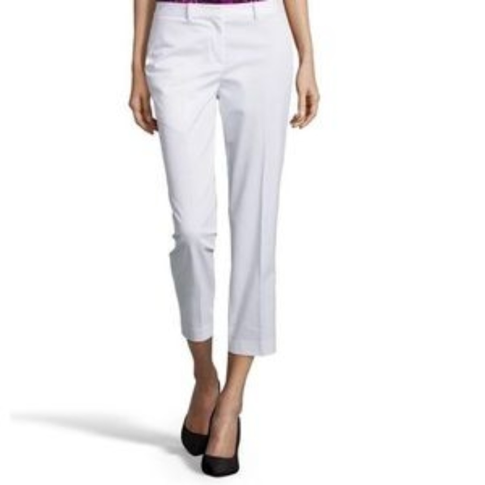 NWT Tahari Straight-Leg White Cropped Pants, SZ 6